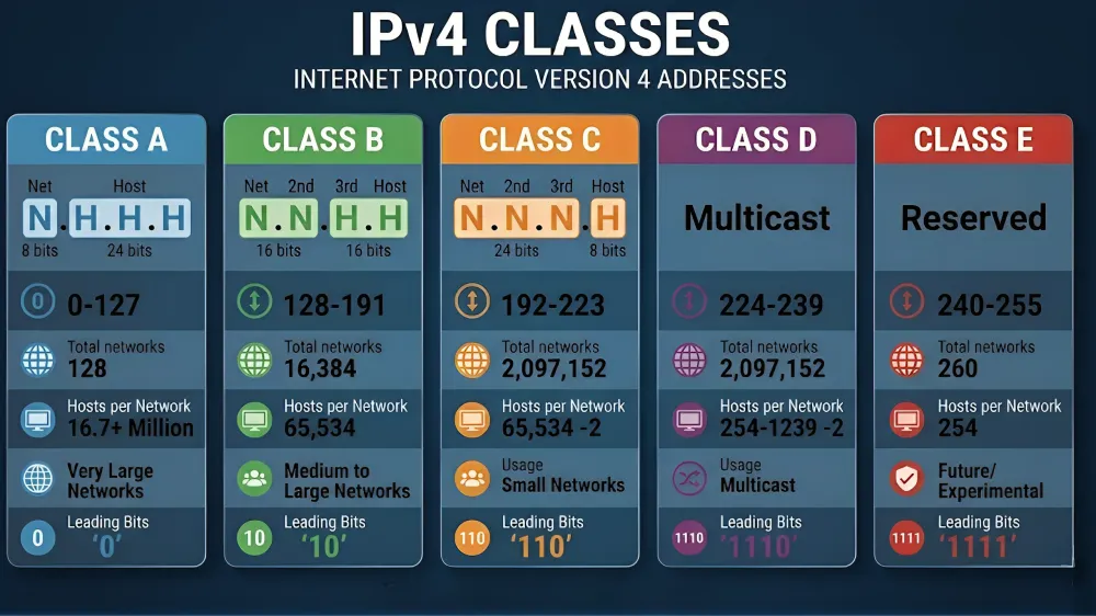 IPv4 Classes Explained with Ranges, Masks, and CIDR