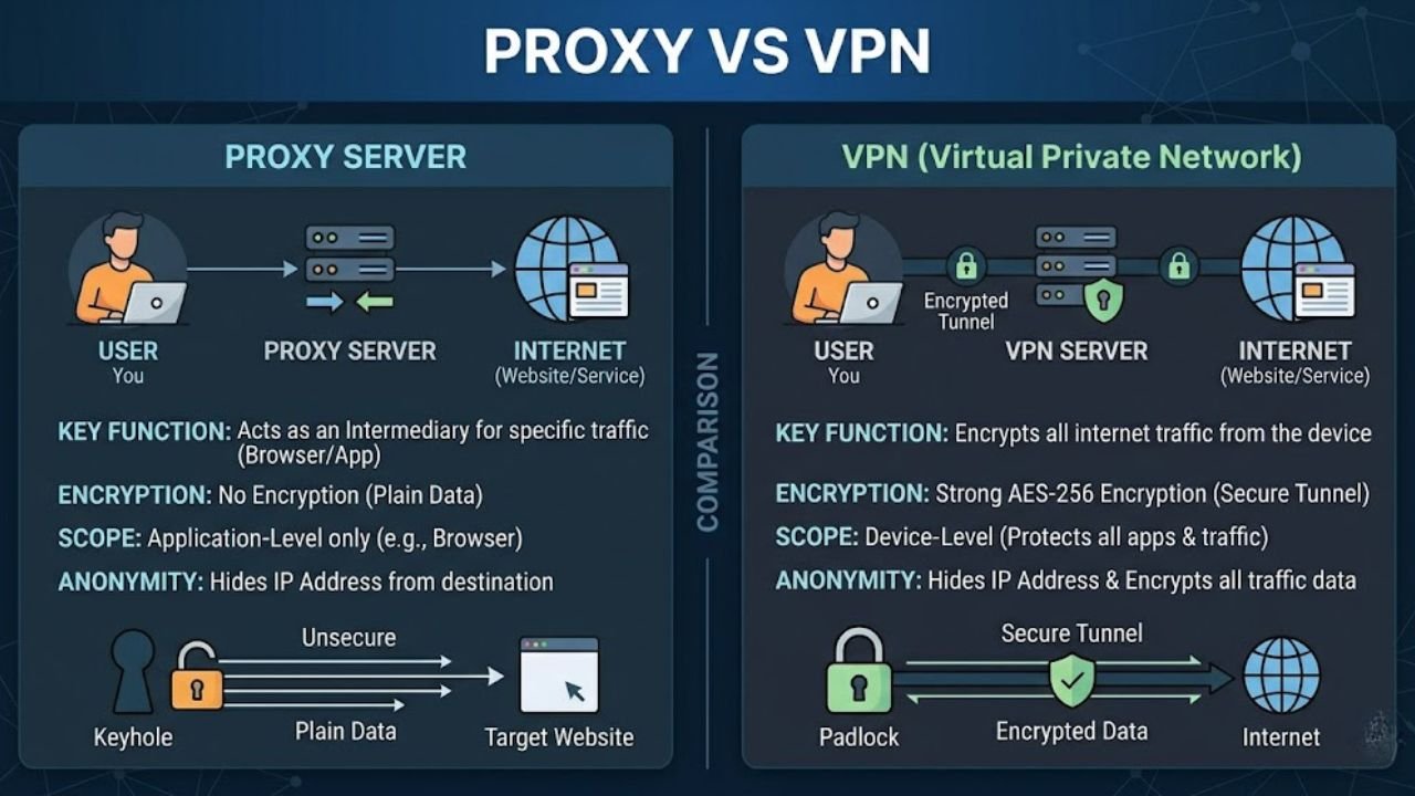 Proxy vs VPN Differences, Security, and Real Use Cases