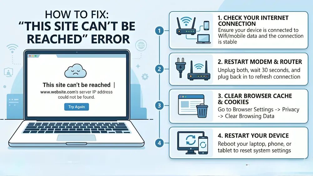 How to Fix ‘This Site Can’t Be Reached’ Error: Causes & 5 Easy Solutions