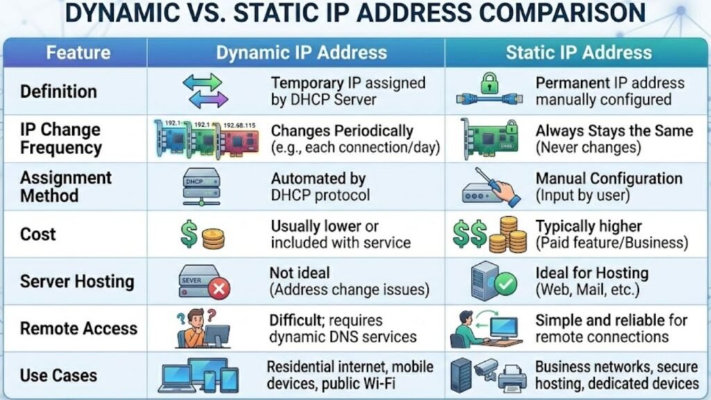 what is difference between dynamic and static ip address